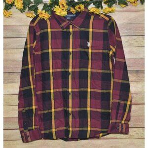 U.S. Polo Assn. Boys Size XXL Flannel Shirt Button Down Preppy Maroon & Black